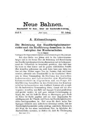 Die Bedeutung des Handfertigskeitsunterrichts und die Einführung desselben in den Lehrplan der Knabenschulen