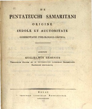 De Pentateuchi Samaritani origine ...