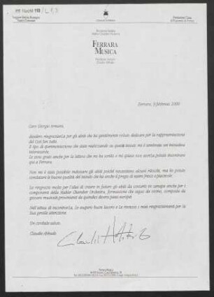 Brief an Giorgio Armani, 09.02.2000