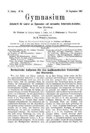 Mechanische Aufgaben für den mathematischen Unterricht der Obertertia