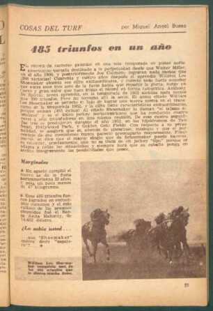 485 triunfos en un año : Cosas del turf