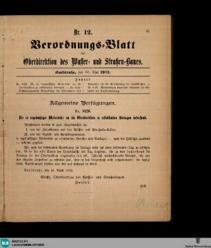 Verordnungsblatt der Oberdirektion des Wasser- und Strassenbaues