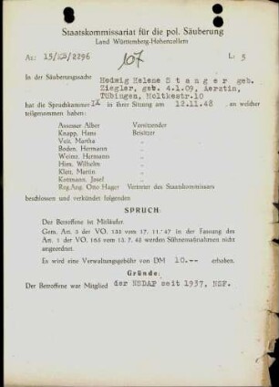 Stanger, Hedwig Helene