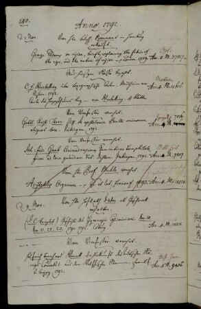 Von Hhn Buchh. Remnant in Hamburg erkauft. - Aus hiesiger Kasse bezahlt. - Vom Verfasser [Gottlob Christian Storr] verehrt. - Vom Verfasser [Johann Friedrich Gaab] verehrt. - Von Hhn HofRath Feder als Geschenck erhalten. - Vom Verfasser [Helfrich Bernhard Wenck] verehrt.