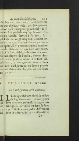 Chapitre XXVIII. Des Religieuses. Des Ermites.