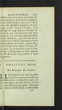 Chapitre XXVIII. Des Religieuses. Des Ermites.