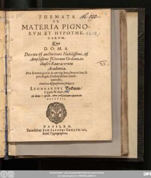 Themata Ex Materia Pignorum Et Hypothecarum