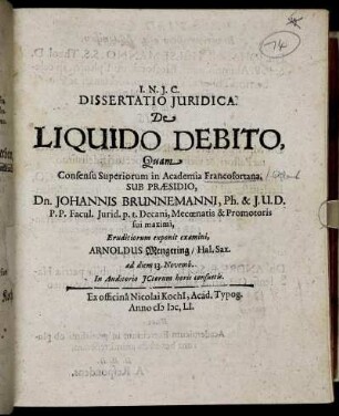 Dissertatio Iuridica. De Liquido Debito