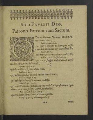 Soli Faventi Deo, Patrono Patronorum Sacrum.