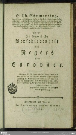 Ueber die körperliche Verschiedenheit des Negers vom Europäer