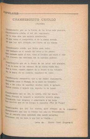 Chamberguito criollo : (Tango)