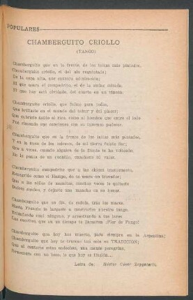 Chamberguito criollo : (Tango)