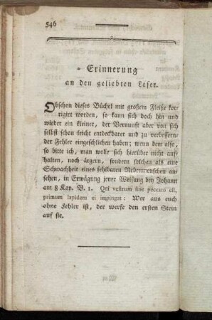 Erinnerung an den geliebten Leser.