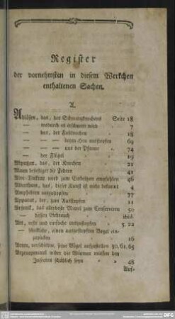 Register der vornehmsten in diesem Werkchen enthaltenen Sachen