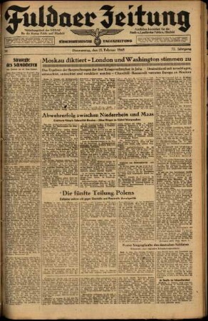 Ausgabe vom Donnerstag, den 15. Februar 1945.