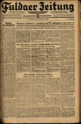 Ausgabe vom Donnerstag, den 15. Februar 1945.