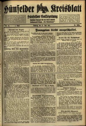 Erste Ausgabe vom Samstag, den 27. Juni 1931.