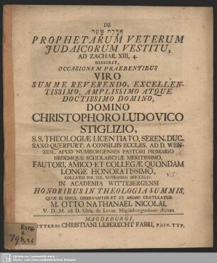 De ... Prophetarum Veterum Iudaicorum Vestitu, Ad Zachar. XIII, 4.