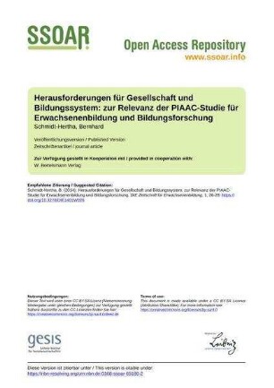 Herausforderungen für Gesellschaft und Bildungssystem: zur Relevanz der PIAAC-Studie für Erwachsenenbildung und Bildungsforschung