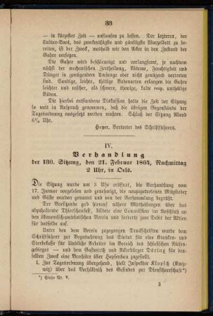 IV. Verhandlung der 130. Sitzung, den 21. Februar 1864, Nachmittag 2 Uhr, in Oels