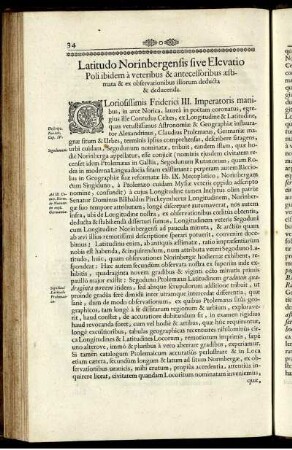 Latitudo Norinbergensis five Elevatio Poli ibidem a veteribus & antecessoribus aestimata & ex observationibus illorum deducta & deducenda.