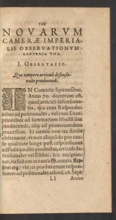 Novarum Camerae Imperialis Observationum Centuria Una. I. - C. Observatio.