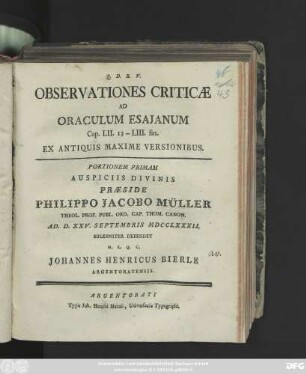 Observationes Criticæ Ad Oraculum Esajanum Cap. LII. 13-LIII. fin. Ex Antiquis Maxime Versionibus