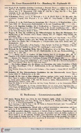 II. Buchwesen, Literaturwissenschaft (Nr. 1585-1648)
