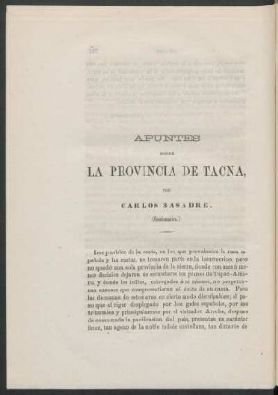 Apuntes sobre la provincia de Tacna. - (Continuación.)