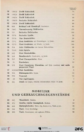 Mobiliar und Gebrauchsgegenstände (Nr. 82-137)