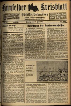 Zweite Ausgabe vom Samstag, den 21. Juni 1930.