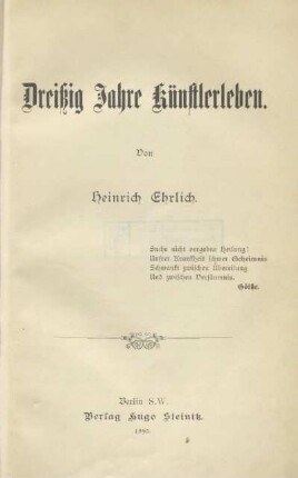 Dreißig Jahre Künstlerleben