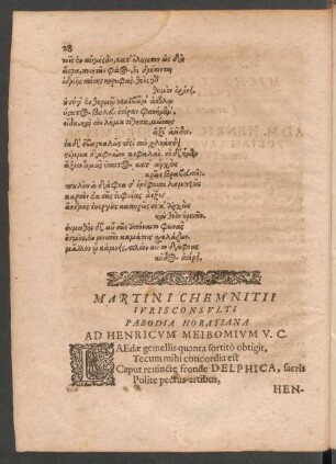 Martini Chemnitii ... Ad Henricum Meibomium V. C.