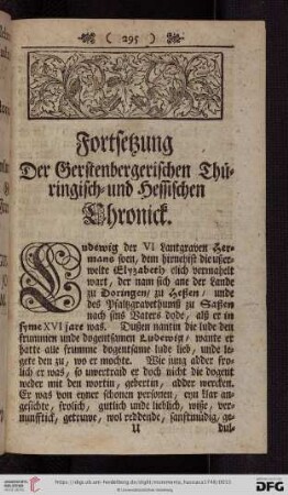 [I.] Fortsetzung der Gerstenbergerischen Thueringisch= und Hessischen Chronick