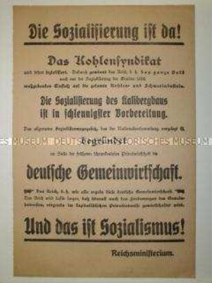 Maueranschlag zur Verkündung der Verstaatlichung des Kohlesyndikats