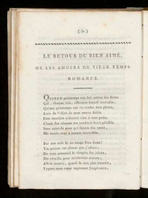 Le retour du bien aimé, ou les amores du vieux temps. Romance