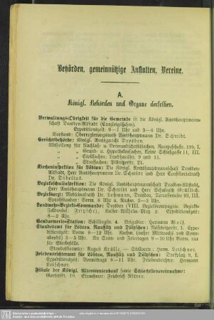 Behördenverzeichnis : Behörden, gemeinnützige Anstalten, Vereine
