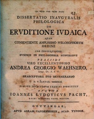 Diss. inaug. philol. de eruditione Iudaica