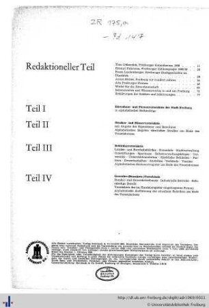 Inhaltsübersicht, Ehrenbürger, Freiburger Kalendarium.