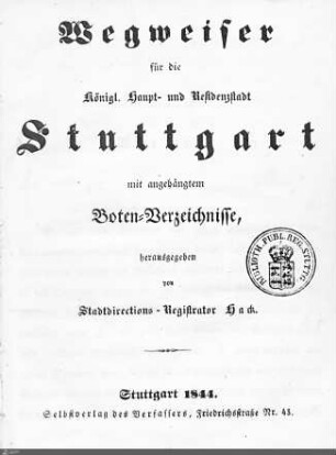 1844: Stuttgarter Adressbücher, 1844