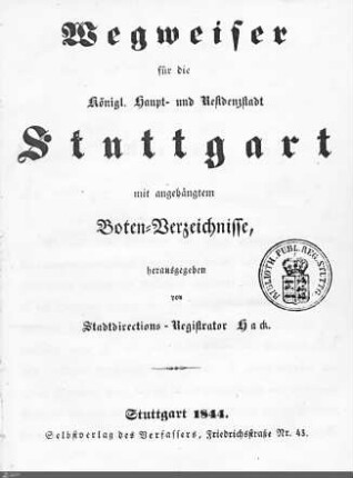 1844: Stuttgarter Adressbücher, 1844
