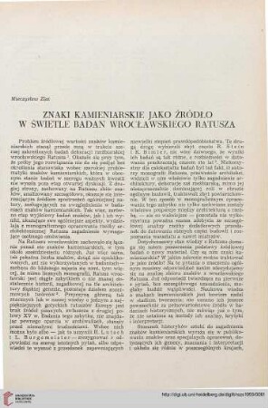 1: Znaki kamieniarskie jako źródło w świetle badań wrocławskiego Ratusza