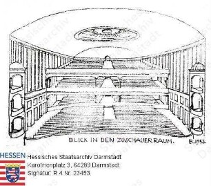 Darmstadt, Landestheater / Entwurf für den Wiederaufbau des Theaters in den alten Mauern / Blick in den Zuschauerraum