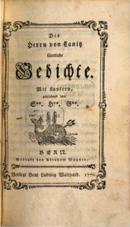 Des Herrn von Canitz sämtliche Gedichte : Mit Kupfern