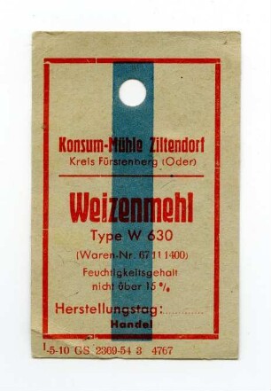 Konsum-Mühle Ziltendorf Weizenmehl Type W 630