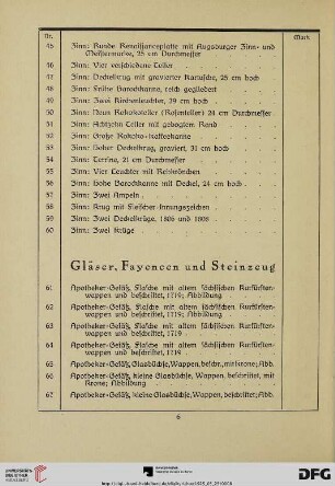 Gläser, Fayencen und Steinzeug (61-105)