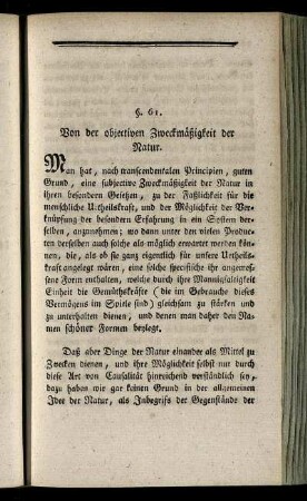 §. 61. Von der objektiven Zweckmäßigkeit der Natur.