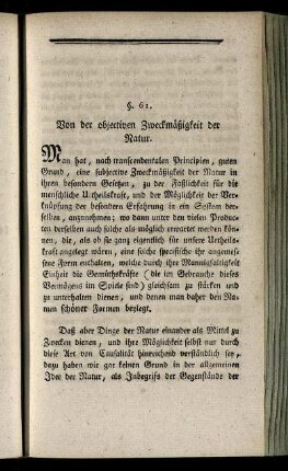 §. 61. Von der objektiven Zweckmäßigkeit der Natur.