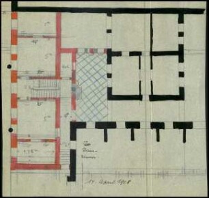 Handzeichnung Grundriss Anbau (Kellergeschoss)