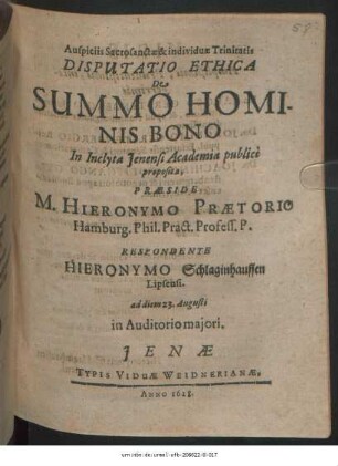Exercitationum Ethicarum Disputatio secunda De Summi Boni Quidditate